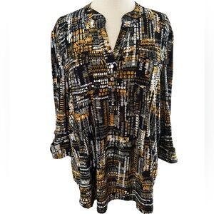 COCOMO XL Black Gray Yellow 3/4 sleeve women’s Pintuck Blouse top shirt